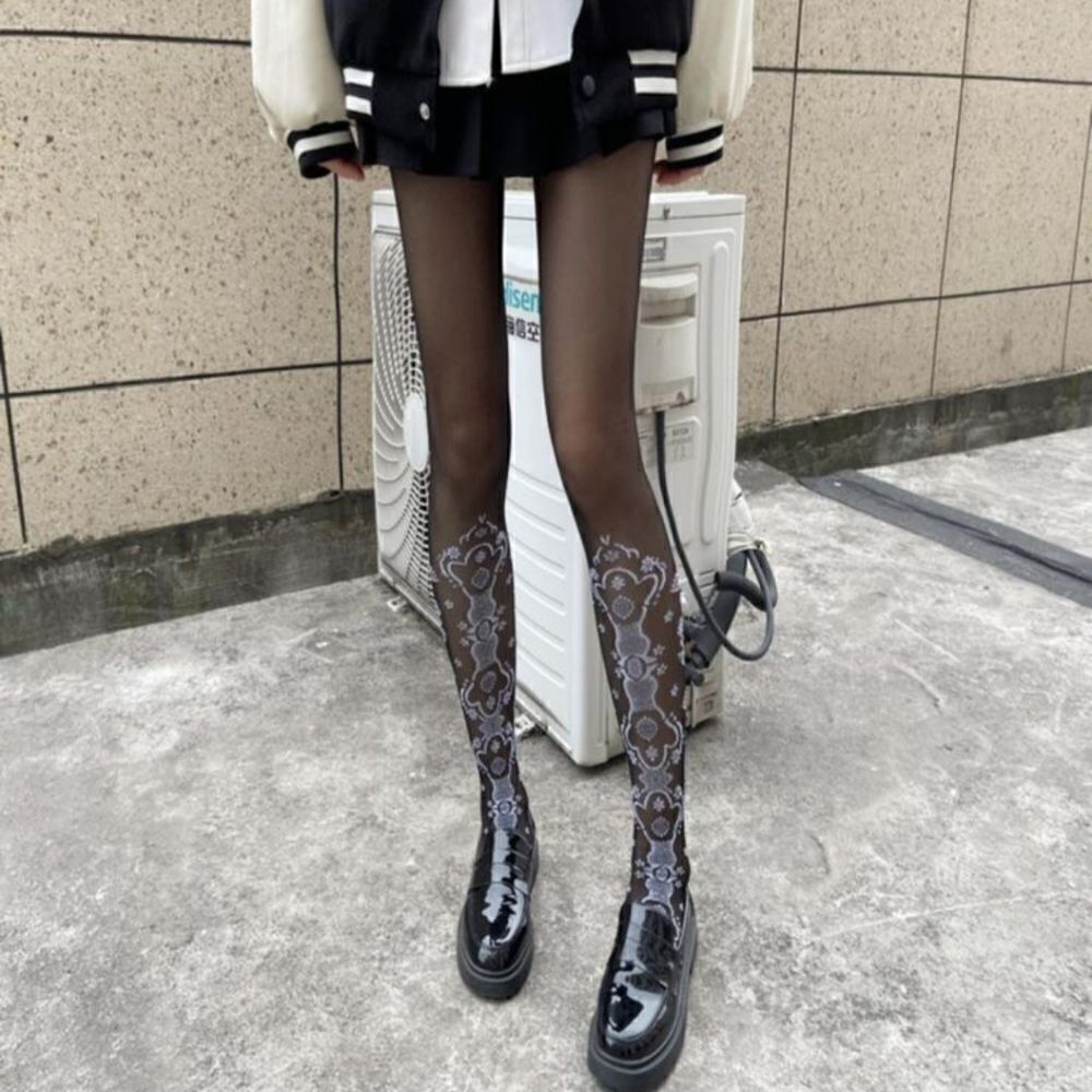 2/$20 Brand New Black Stocking Tights Socks "Tattoo" Graphic - Picture 2 of 4